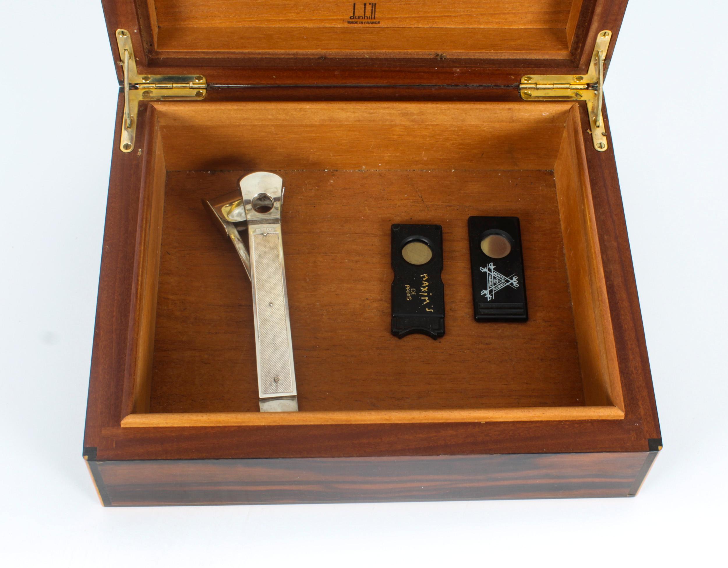 Late 20th Century Vintage Coromandel Cigar Humidor Dunhill & Silver Cigar Cutter 20th Century