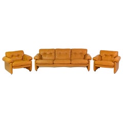 Vintage Coronado Brown Leather Living Room Set Tobia Scarpa Labeled C&B Italia
