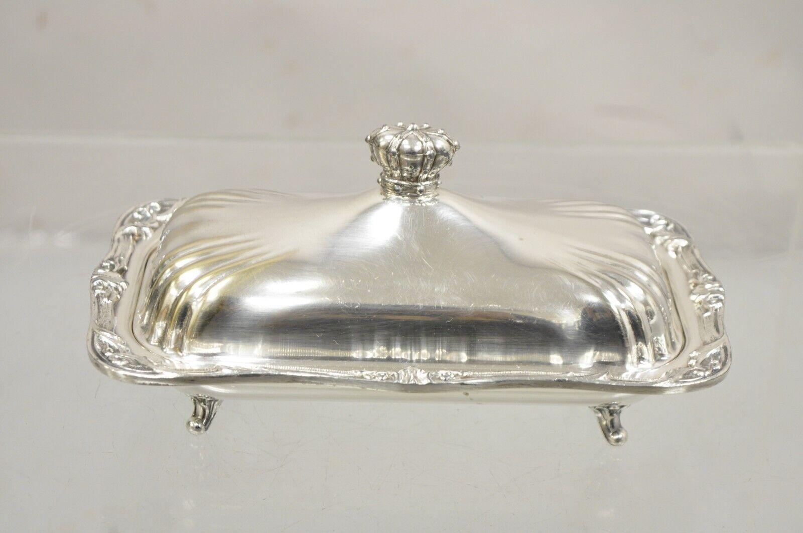 Vintage Coronet Silver Victorian Silver Plated Covered Butter Dish Crown Handle For Sale 6