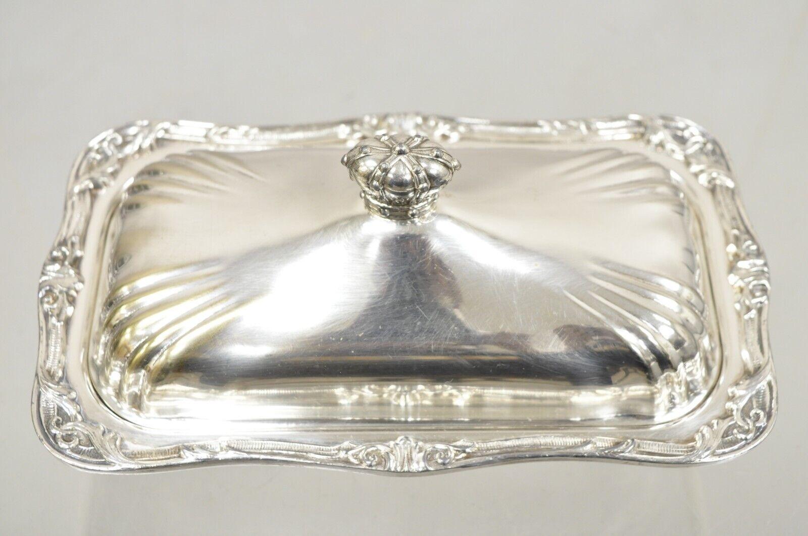 Vintage Coronet Silver Victorian Silver Plated Covered Butter Dish Crown Handle In Good Condition For Sale In Philadelphia, PA