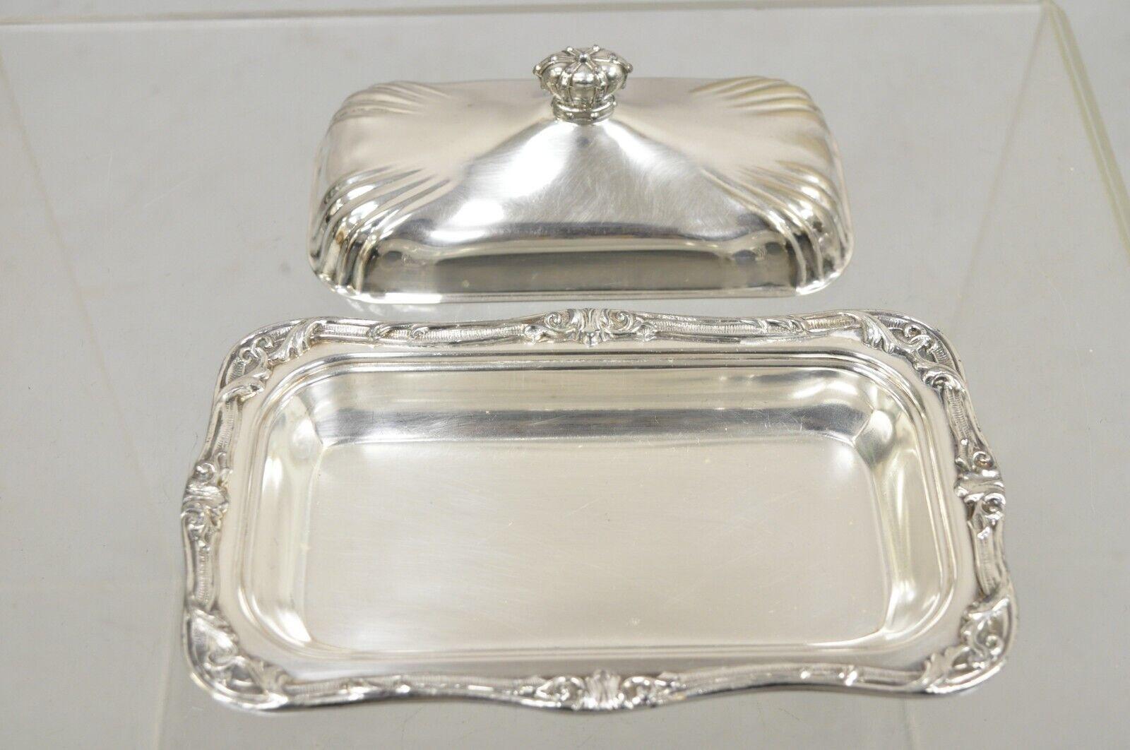 Vintage Coronet Silver Victorian Silver Plated Covered Butter Dish Crown Handle For Sale 4