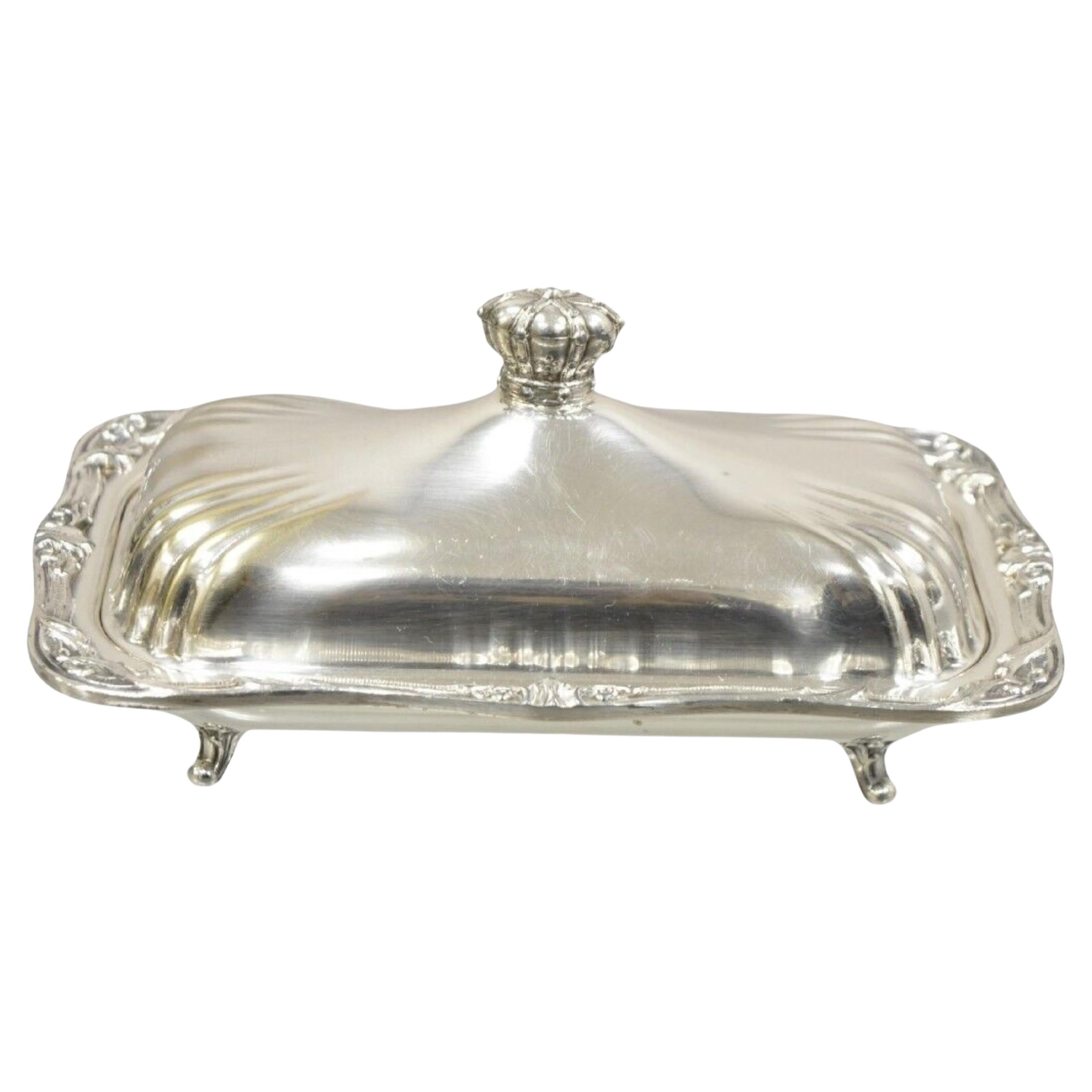 Vintage Coronet Silver Victorian Silver Plated Covered Butter Dish Crown Handle For Sale