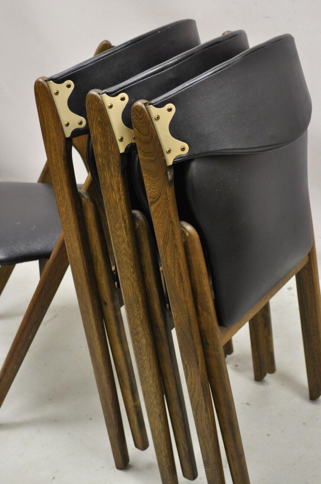 Vintage Coronet Wonderfold Black Vinyl Wooden Folding Game Chairs, Set of 4 4