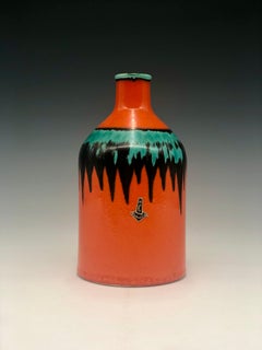 Vintage Cortendorf Orange Black and Aqua Green Ceramic Vase, West Germany
