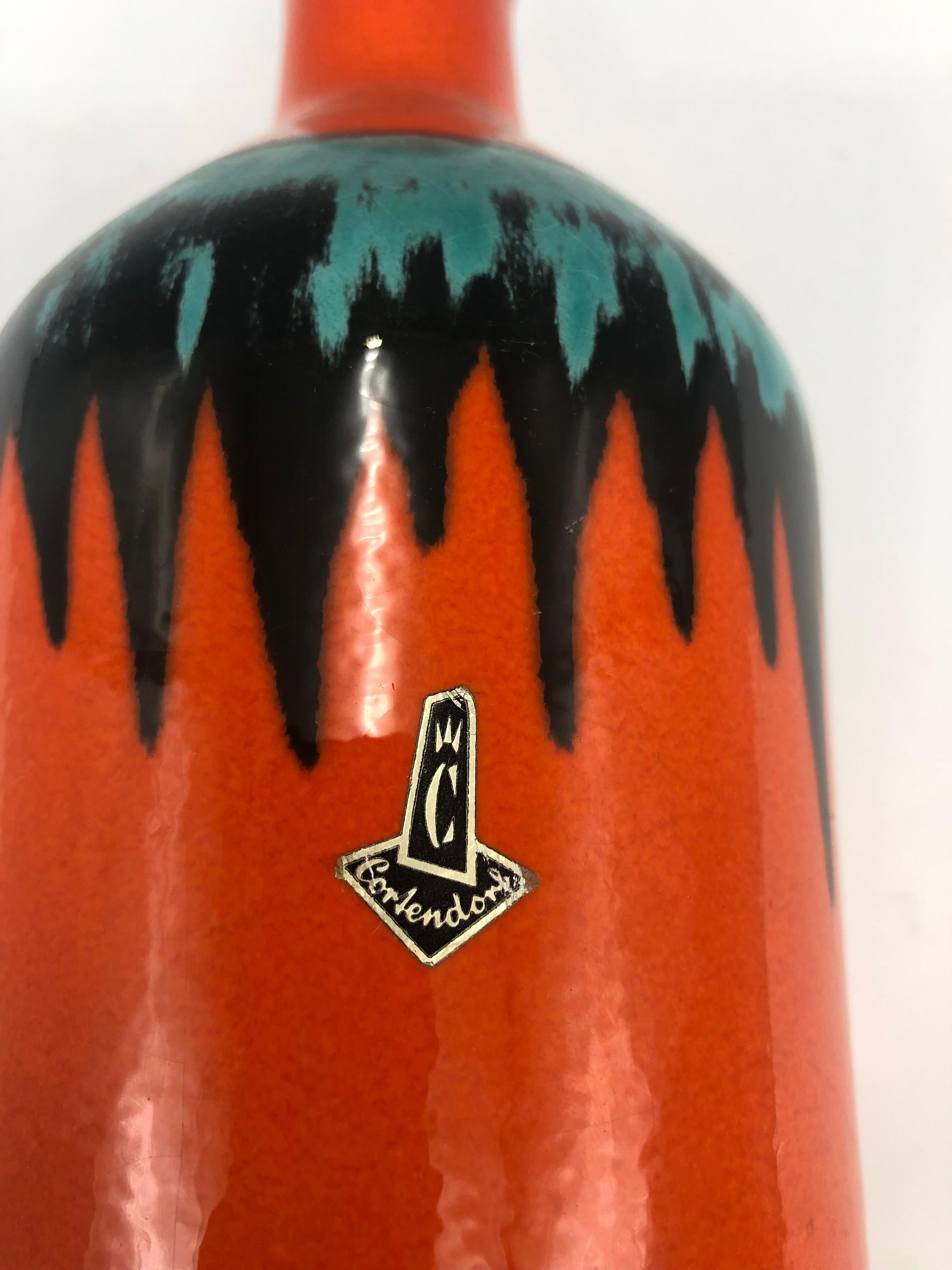 Ceramica Vaso in ceramica d'epoca Cortendorf Orange Black e Aqua Green, Germania Ovest in vendita