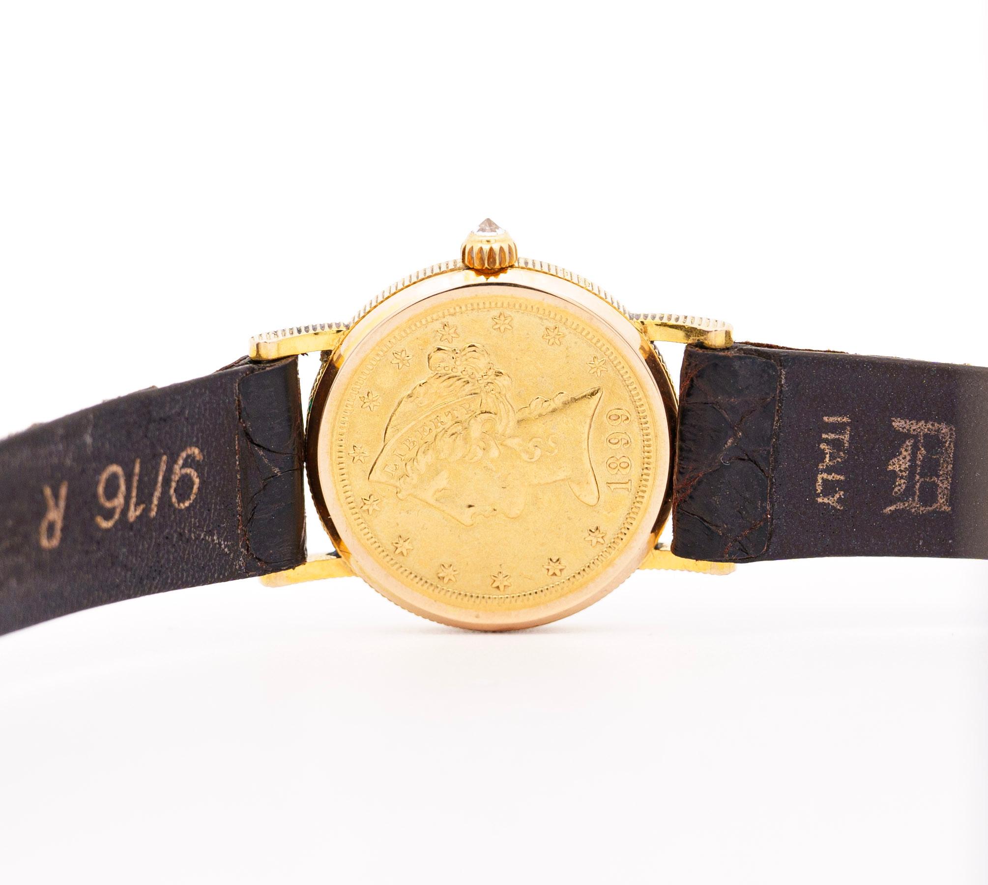 Vintage Corum 1899 5-Dollar USA Gold Coin Watch Face with Crocodile Strap In Excellent Condition In Miami, FL
