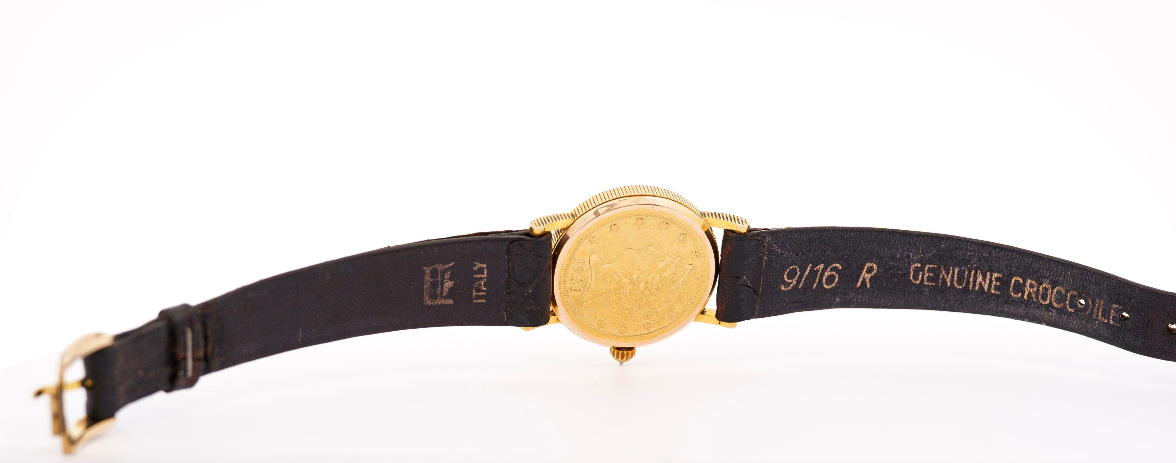 Vintage Corum 1899 5-Dollar USA Gold Coin Watch Face with Crocodile Strap 1