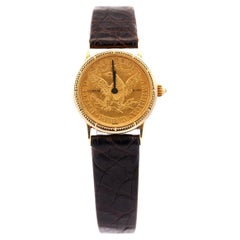 Retro Corum 1899 5-Dollar USA Gold Coin Watch Face with Crocodile Strap