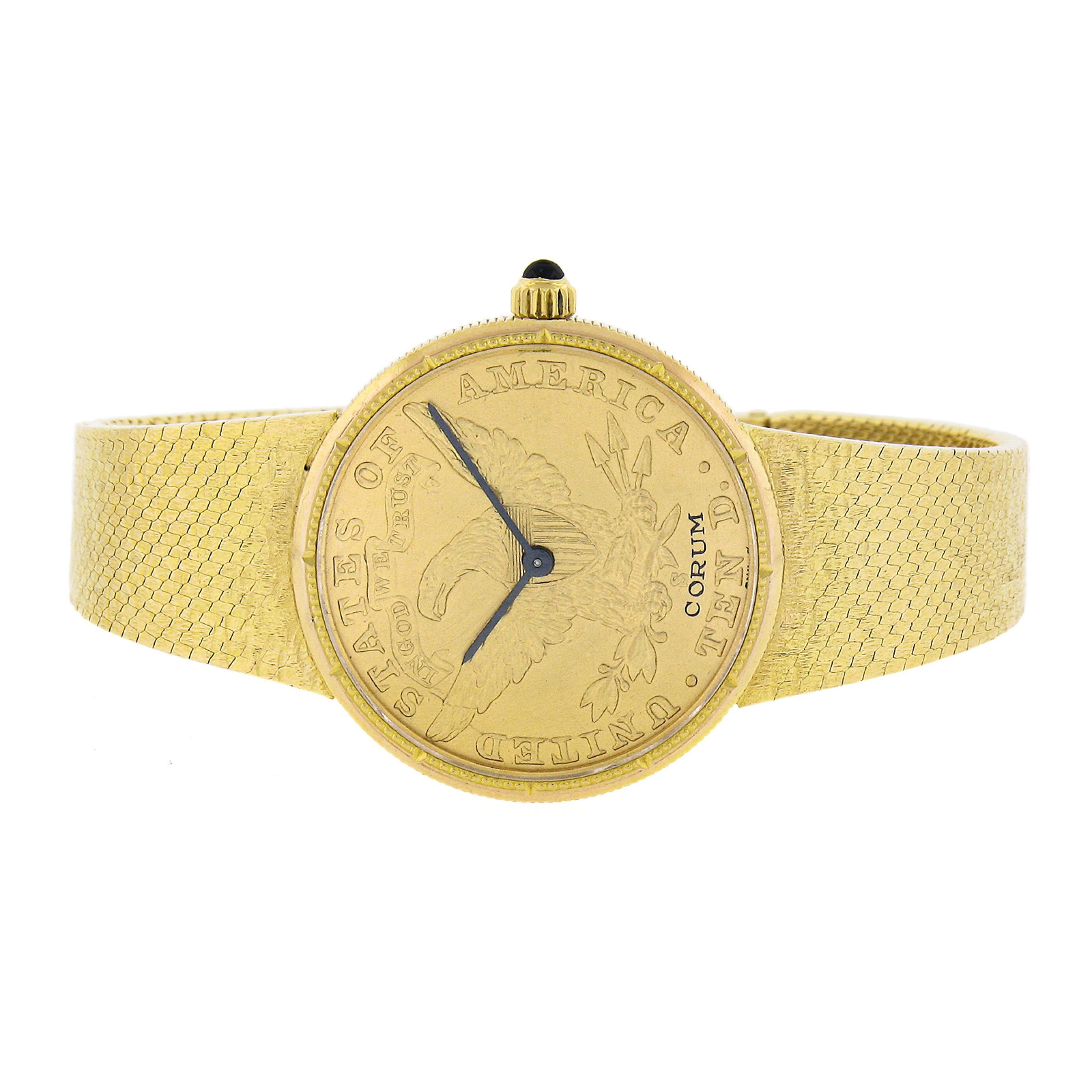 Vintage Corum 18k Gold 28mm Ten $10 Dollar Coin Mechanical Wrist Watch Bracelet Unisexe en vente