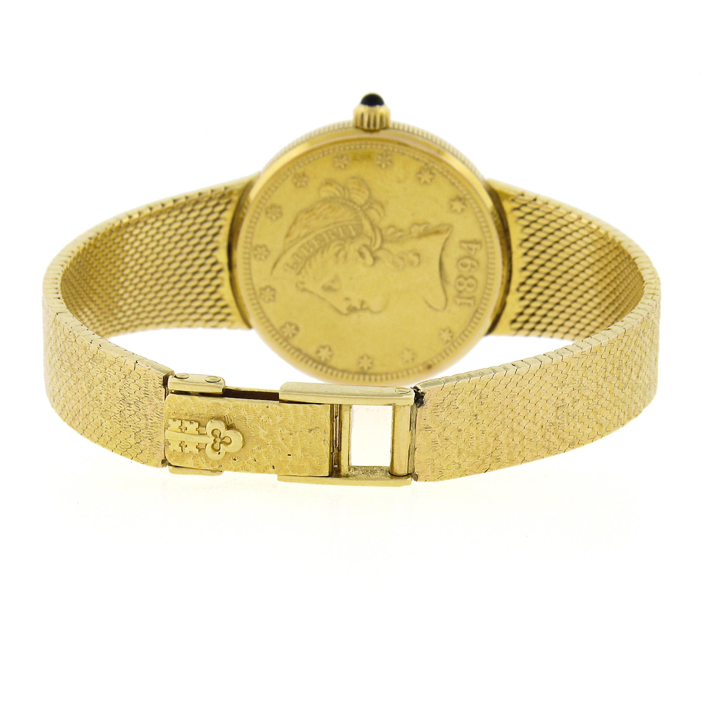 Vintage Corum 18k Gold 28mm Ten $10 Dollar Coin Mechanical Wrist Watch Bracelet en vente 1