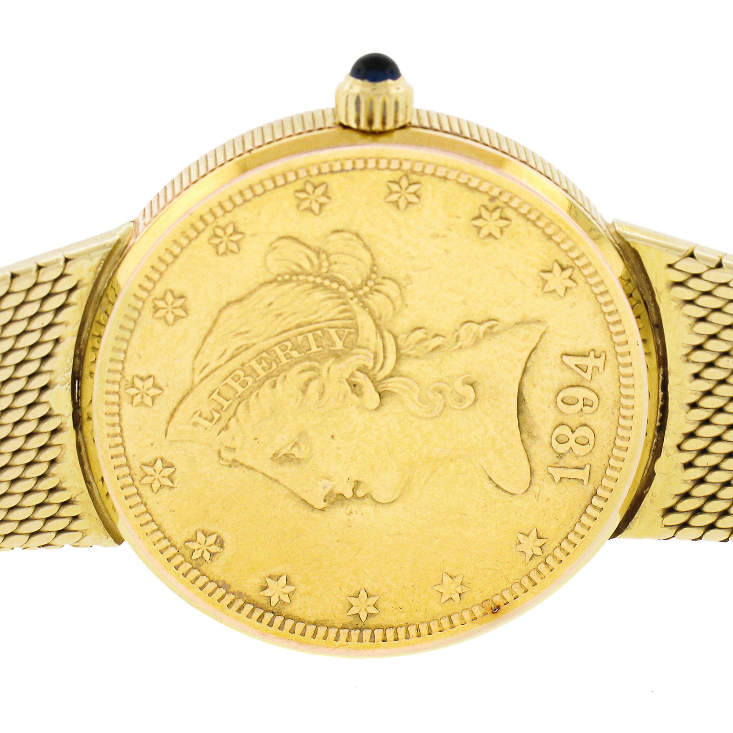 Vintage Corum 18k Gold 28mm Ten $10 Dollar Coin Mechanical Wrist Watch Bracelet en vente 3