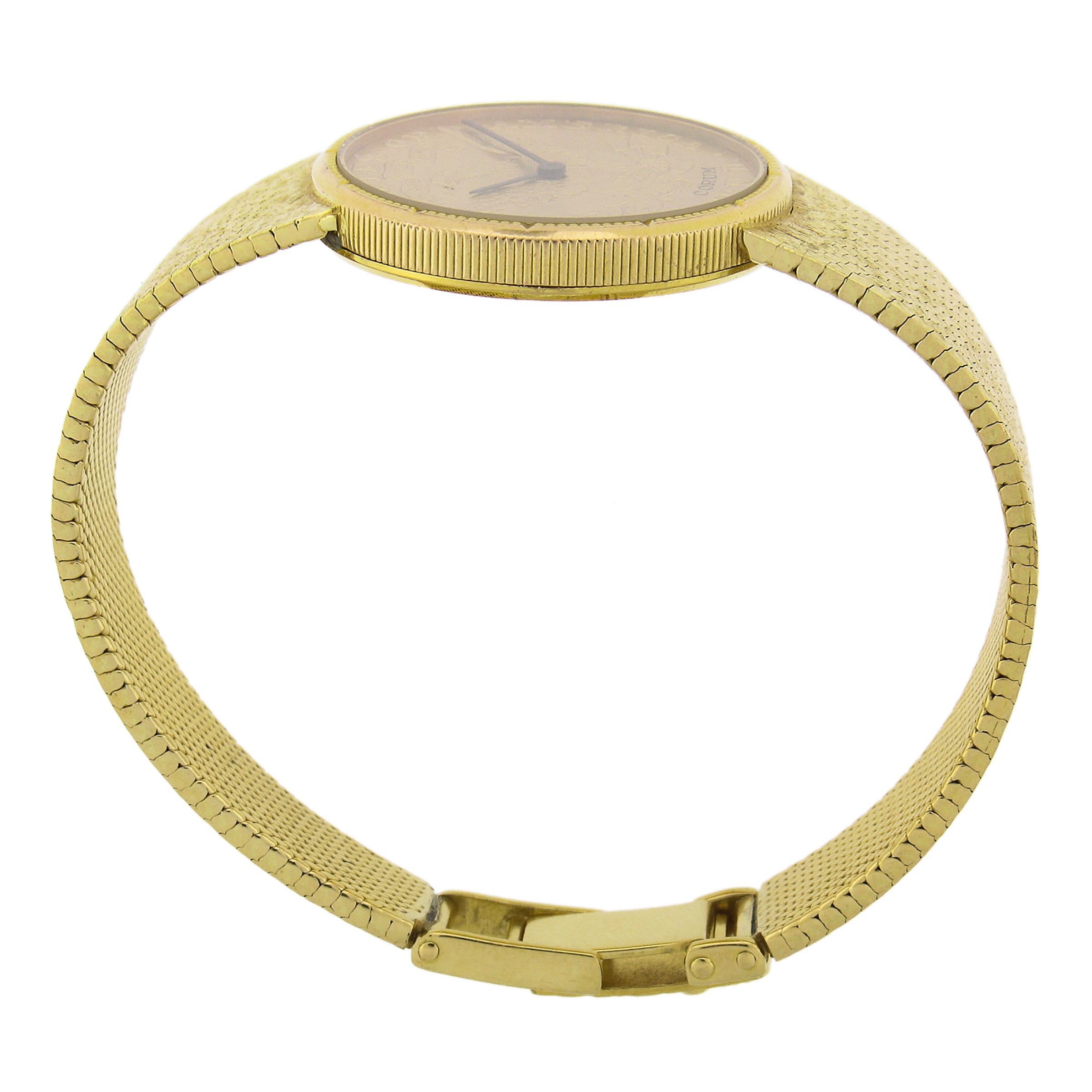 Vintage Corum 18k Gold 28mm Ten $10 Dollar Coin Mechanical Wrist Watch Bracelet en vente 5