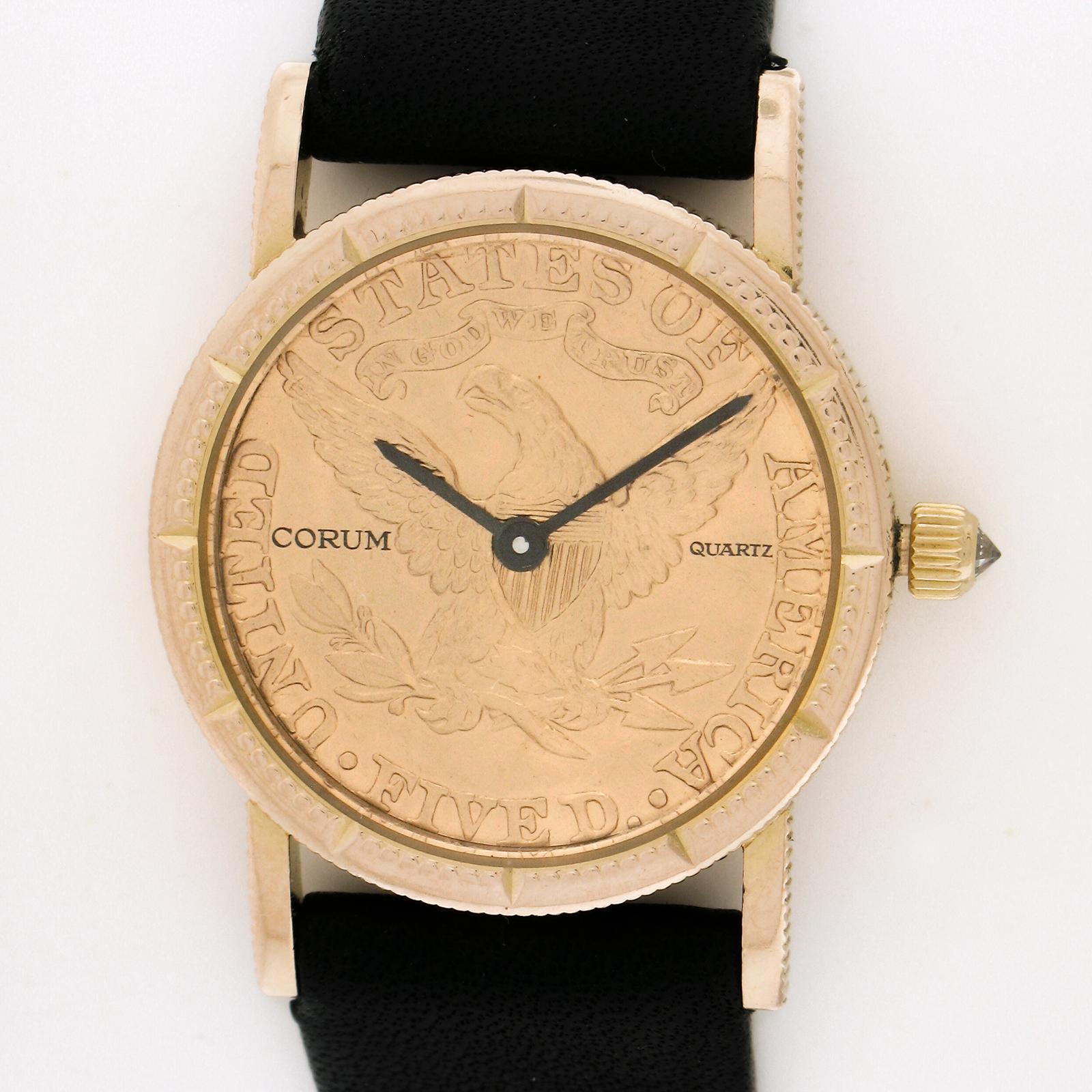 Orologio da polso al quarzo Corum d'epoca in oro giallo 18k 23mm Five 5 Dollar Coin In condizioni ottime in vendita a Montclair, NJ