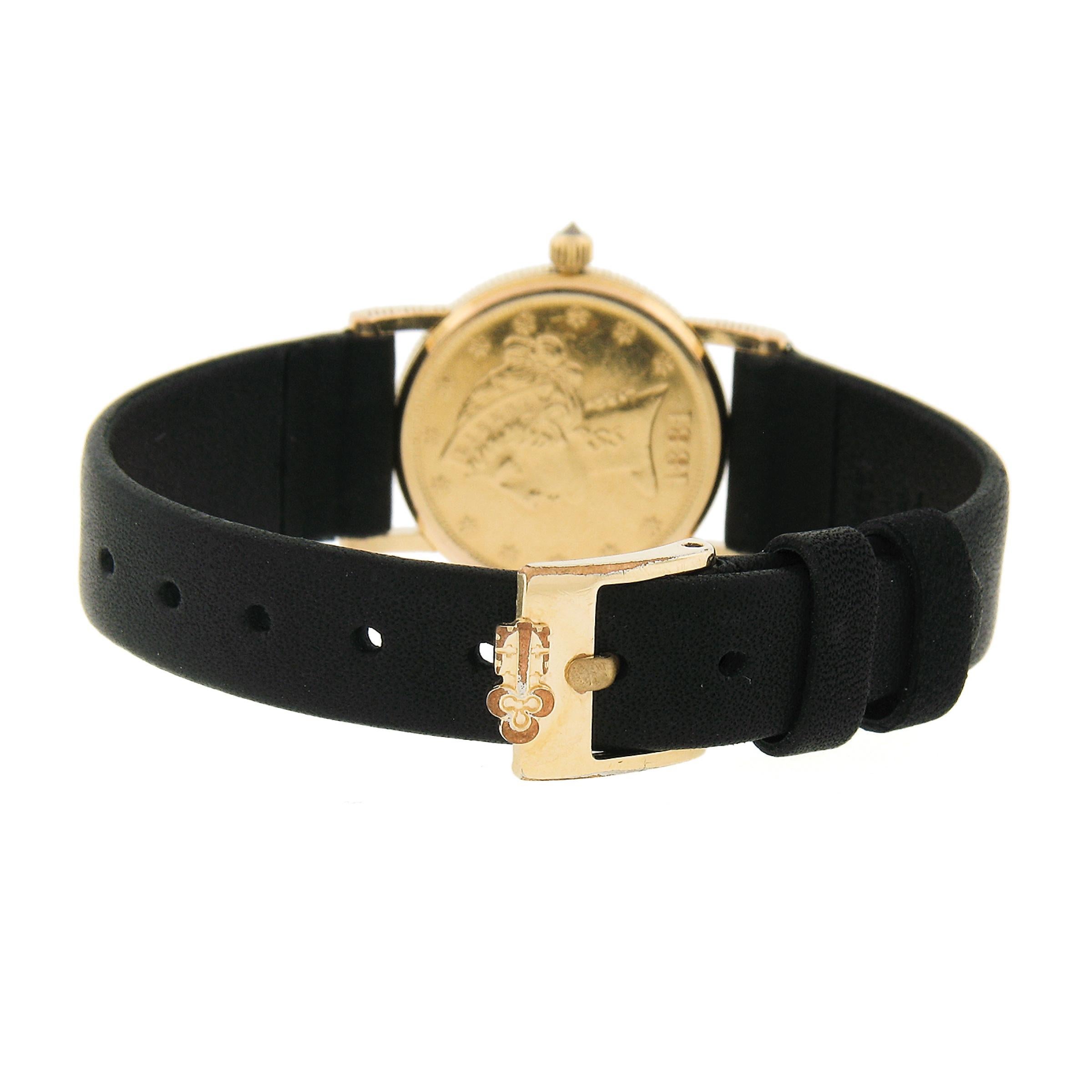 Women's or Men's Vintage Corum 18k Yellow Gold 23mm Five $5 Dollar Coin Wrist Watch Ref. 122