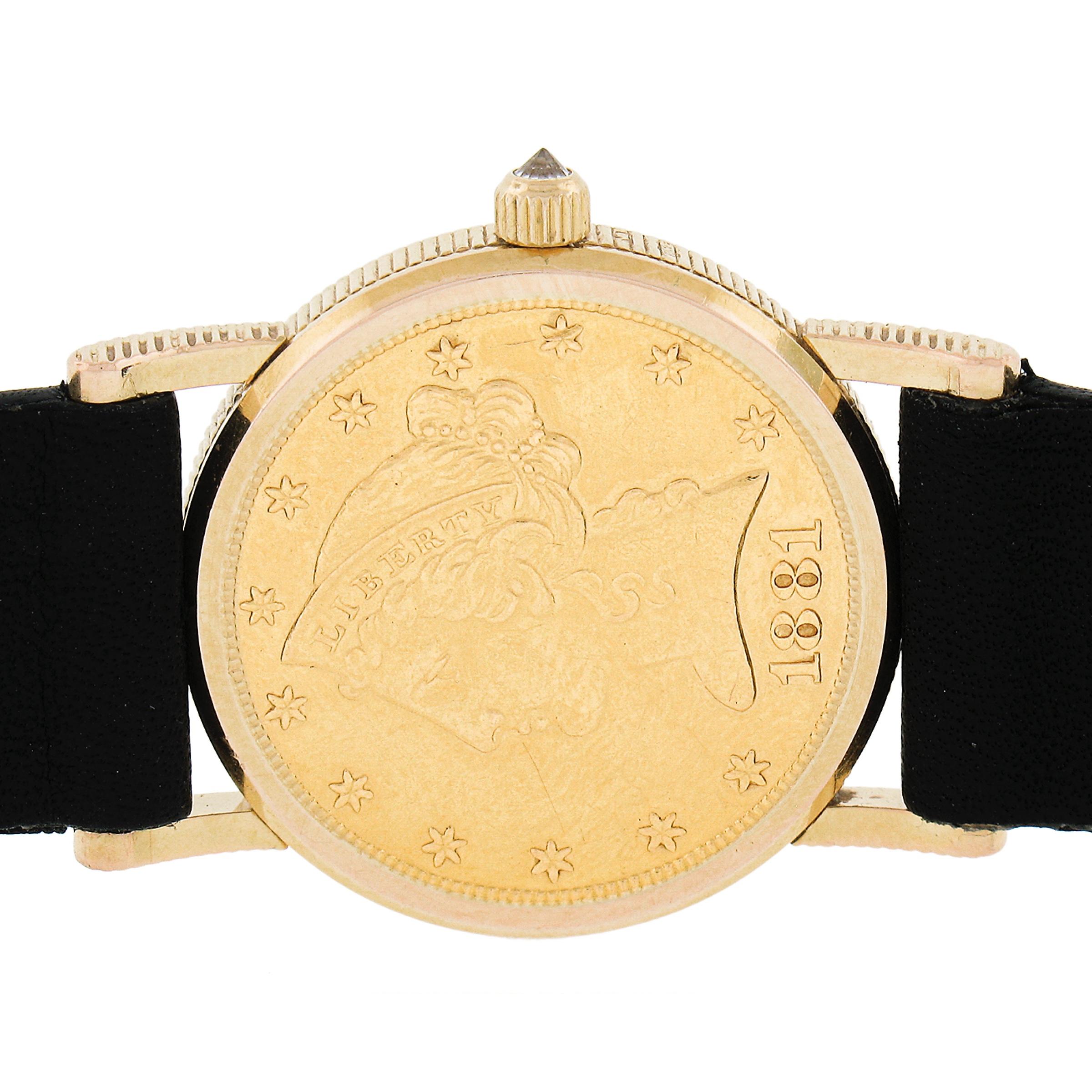 Women's or Men's Vintage Corum 18k Yellow Gold 23mm Five $5 Dollar Coin Wrist Watch Ref. 122 For Sale