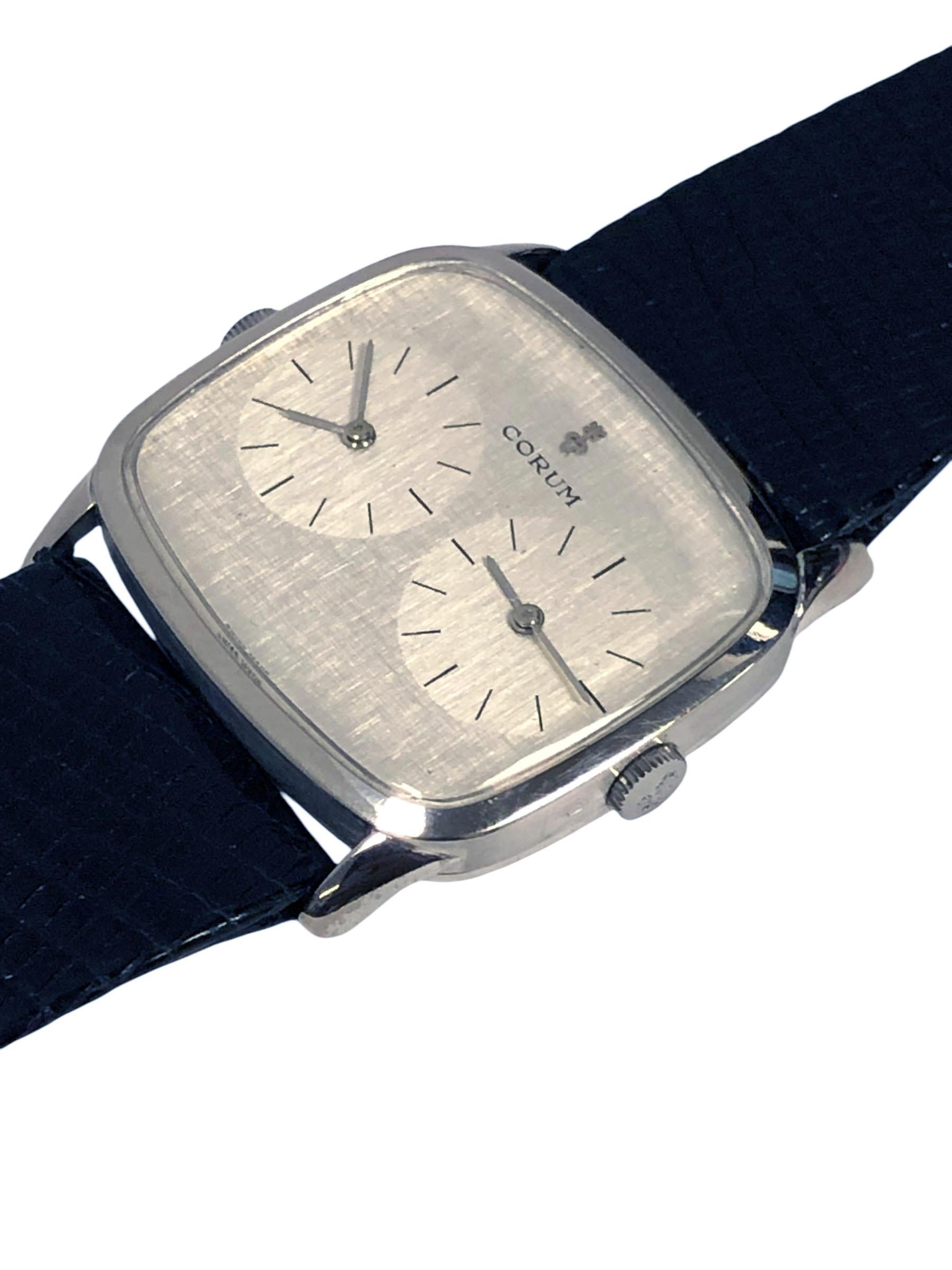 Women's or Men's Vintage Corum White Gold Duel Time Zone Mechanical Wrist Watch For Sale