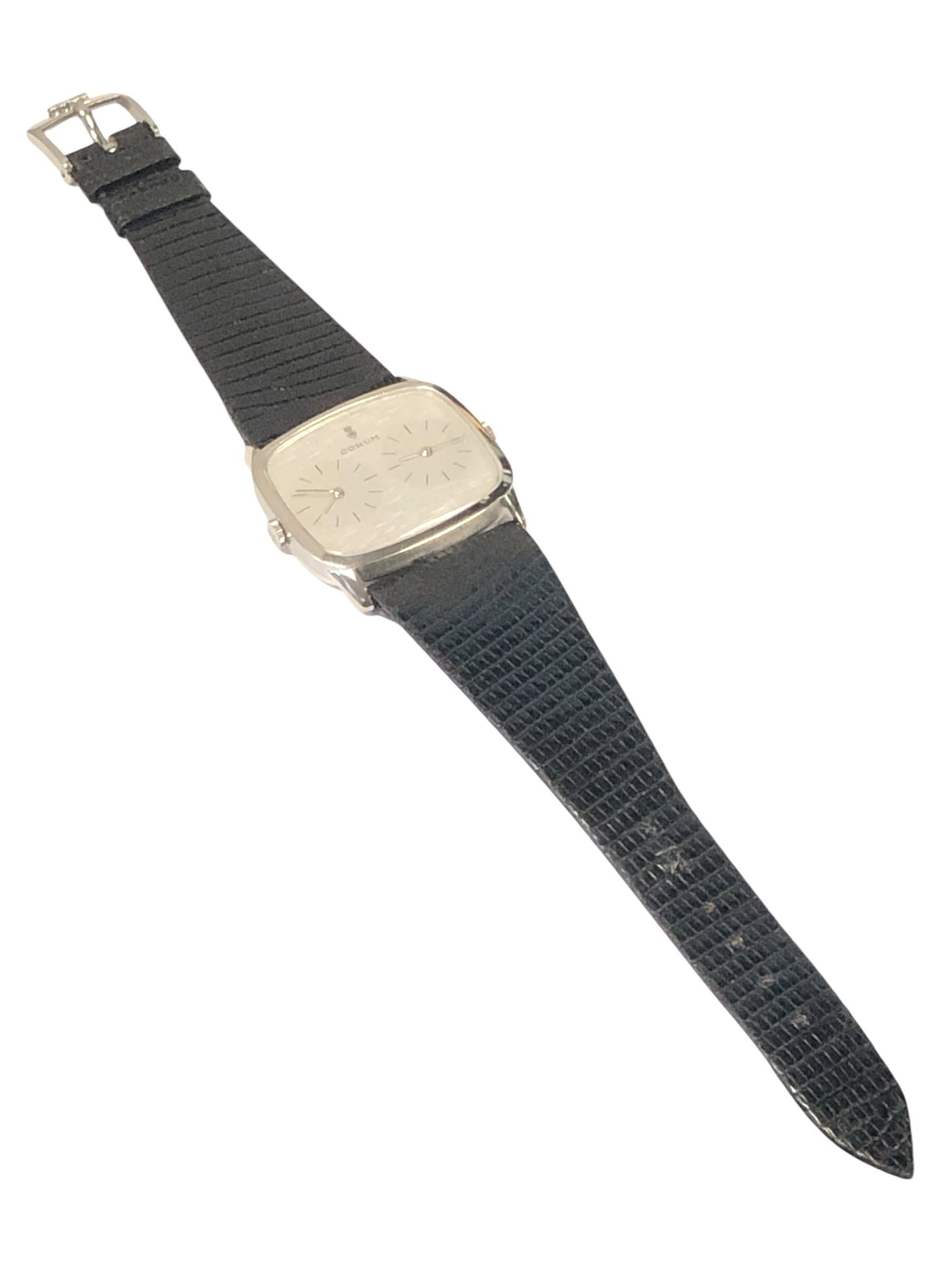 Vintage Corum White Gold Duel Time Zone Mechanical Wrist Watch For Sale 4