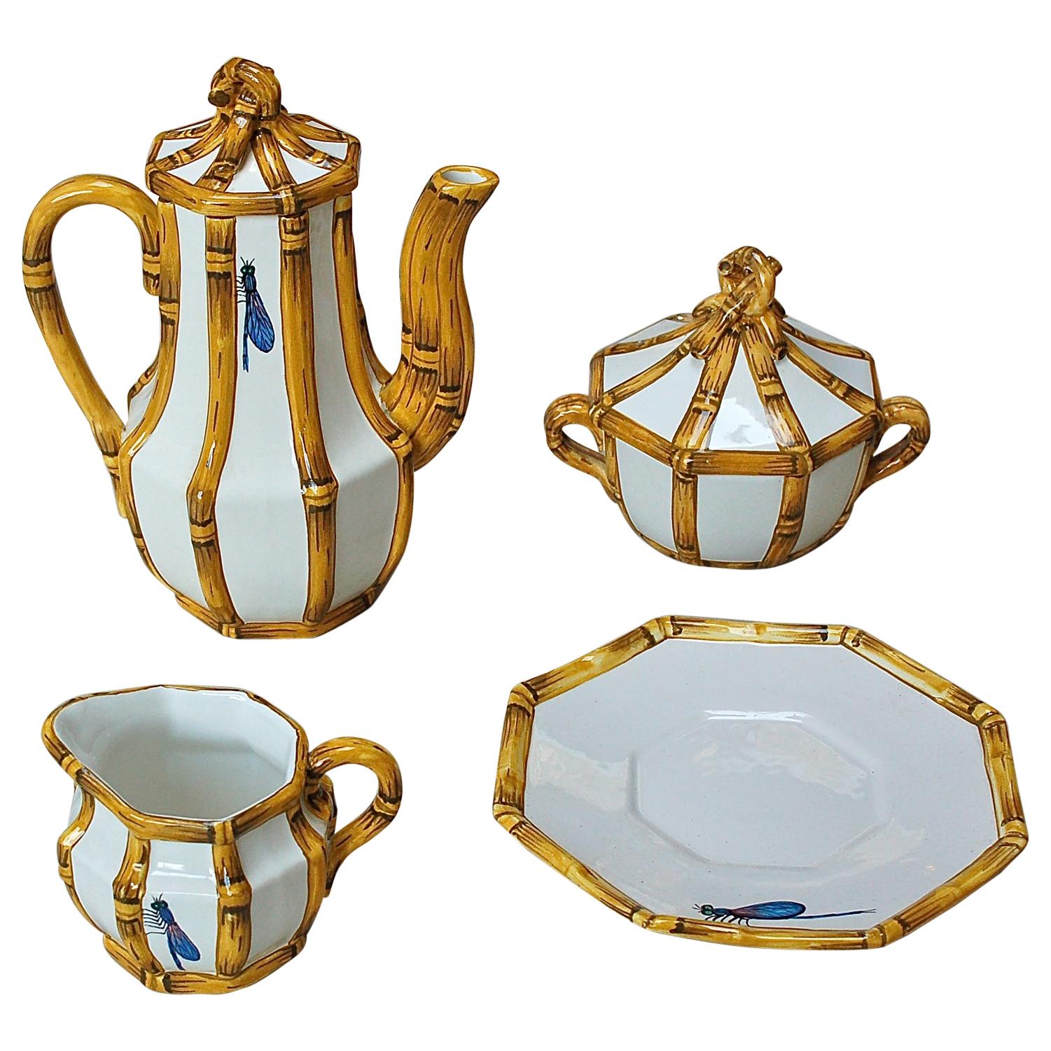 Vintage COSTA Coffee Set with Bamboo and Dragonfly Decoration, 1970s, Italy For Sale