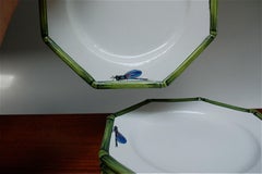 Vintage COSTA Desert Plates with Bamboo and Dragonfly Decoration, 1970s, Italy
