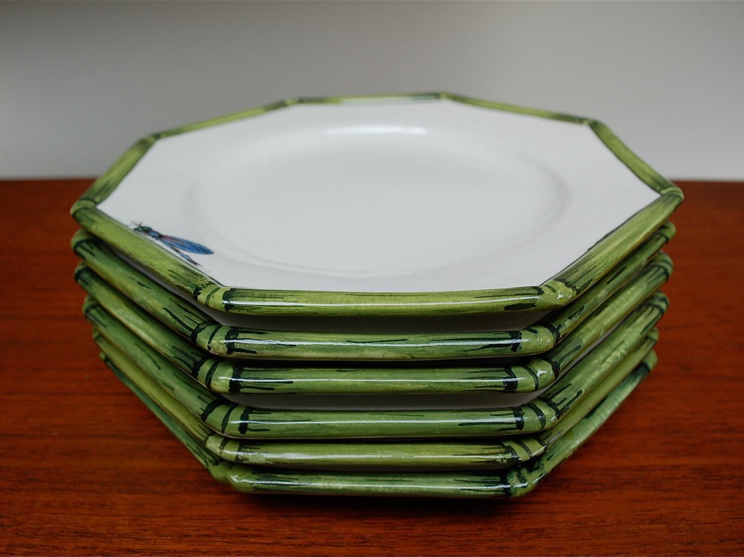 Italian Vintage COSTA Desert Plates with Bamboo and Dragonfly Decoration, 1970s, Italy For Sale