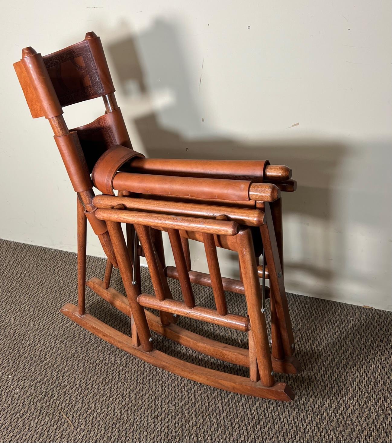 Vintage Costa Rican Leather Folding Rocking Chair 6