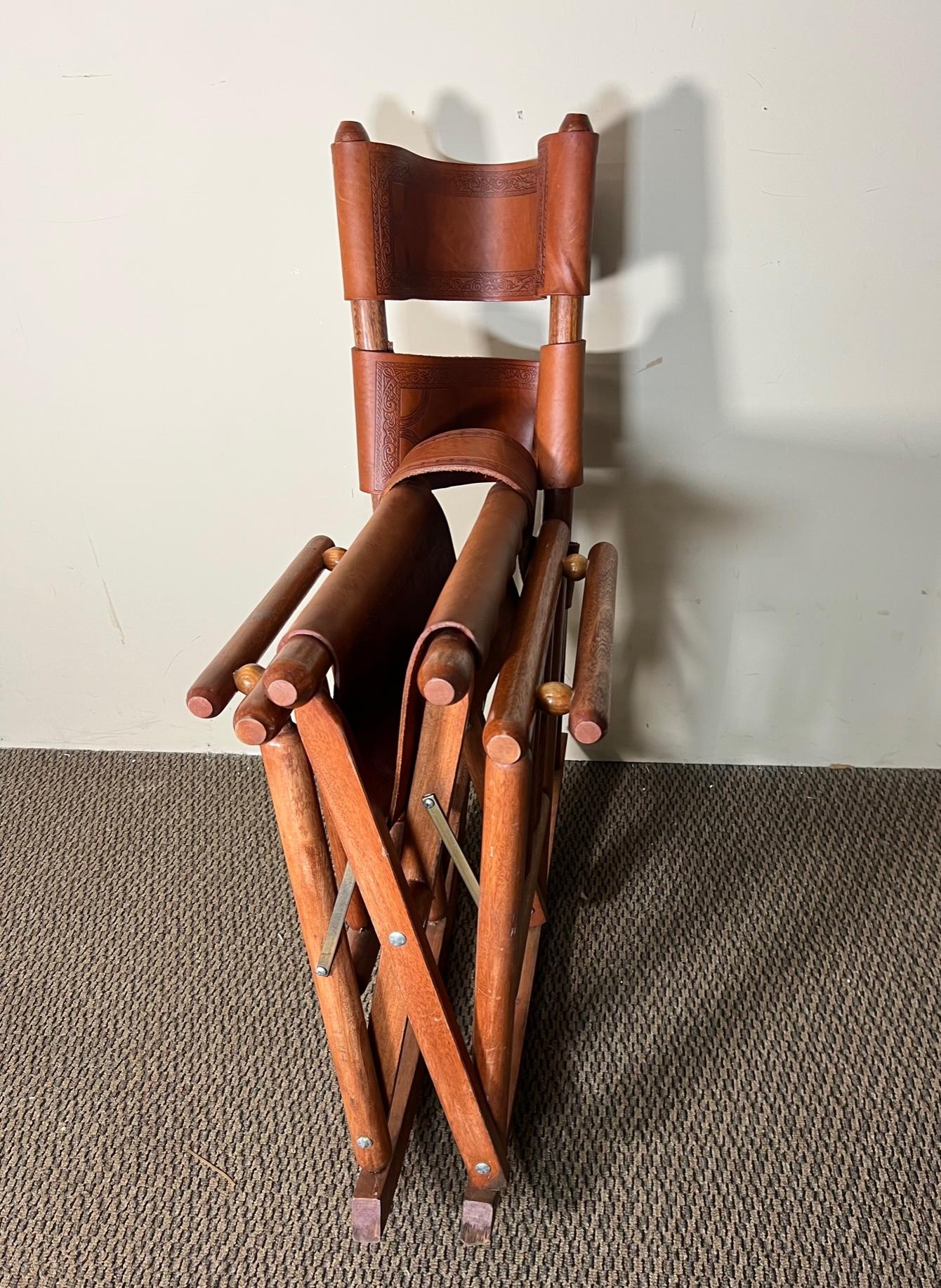 Vintage Costa Rican Leder Folding Schaukelstuhl 5