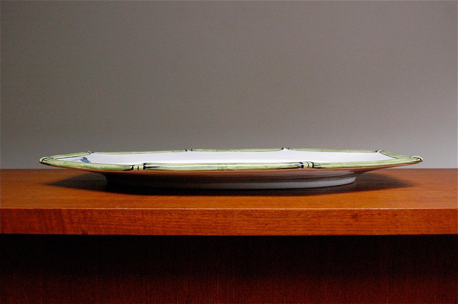 Hand-Painted Vintage COSTA Serving Dish with Bamboo and Dragonfly Decoration, 1970s, Italy For Sale