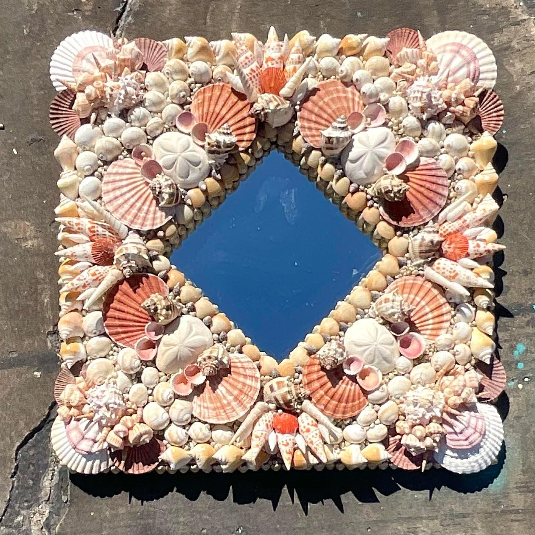 American Vintage Costal Artisan Shell Mirror For Sale