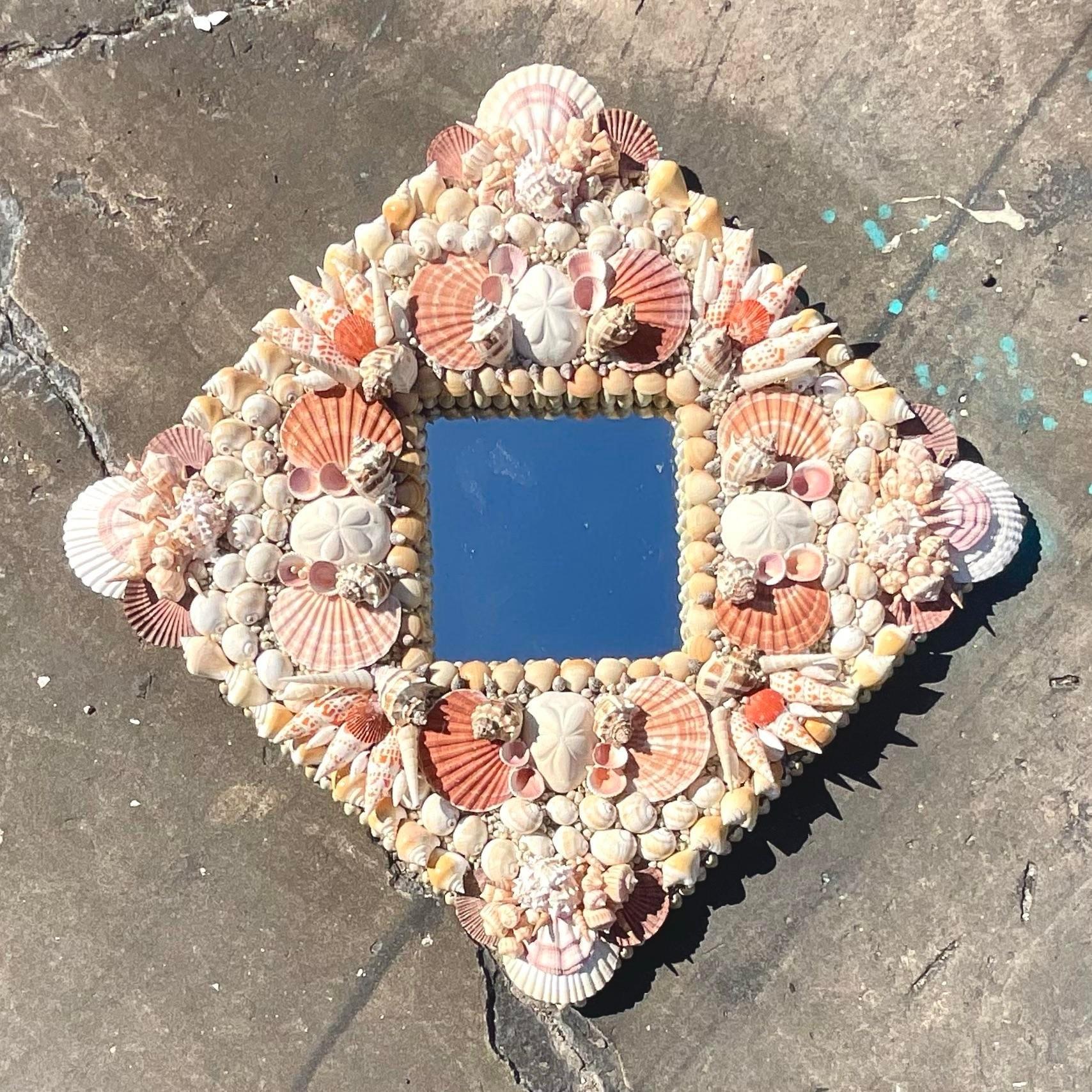 Vintage Costal Artisan Shell Mirror In Good Condition For Sale In west palm beach, FL