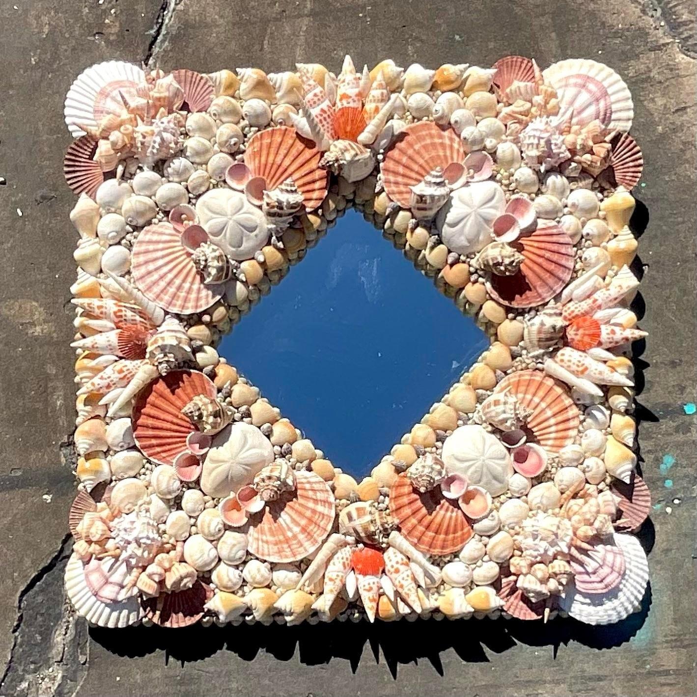 Contemporary Vintage Costal Artisan Shell Mirror For Sale