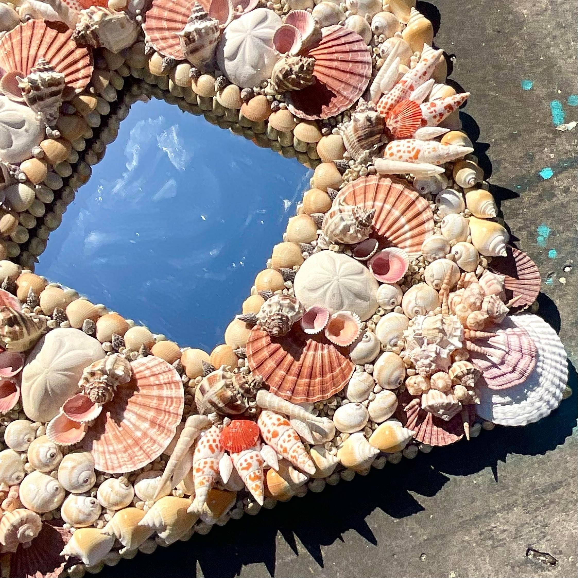 Vintage Costal Artisan Shell Mirror For Sale 1