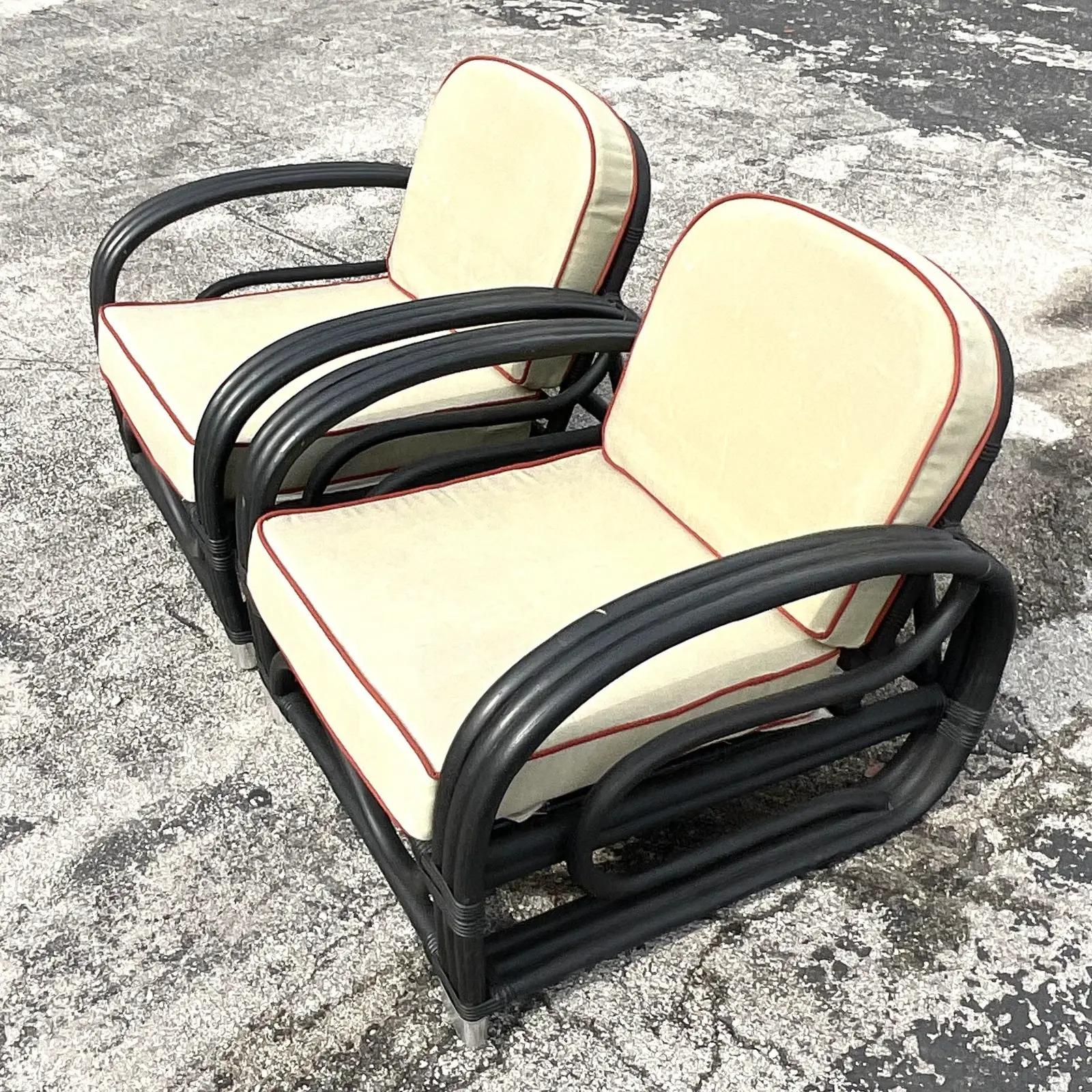 Vintage Costal Bent Rattan Lounge Chairs, a Pair 4