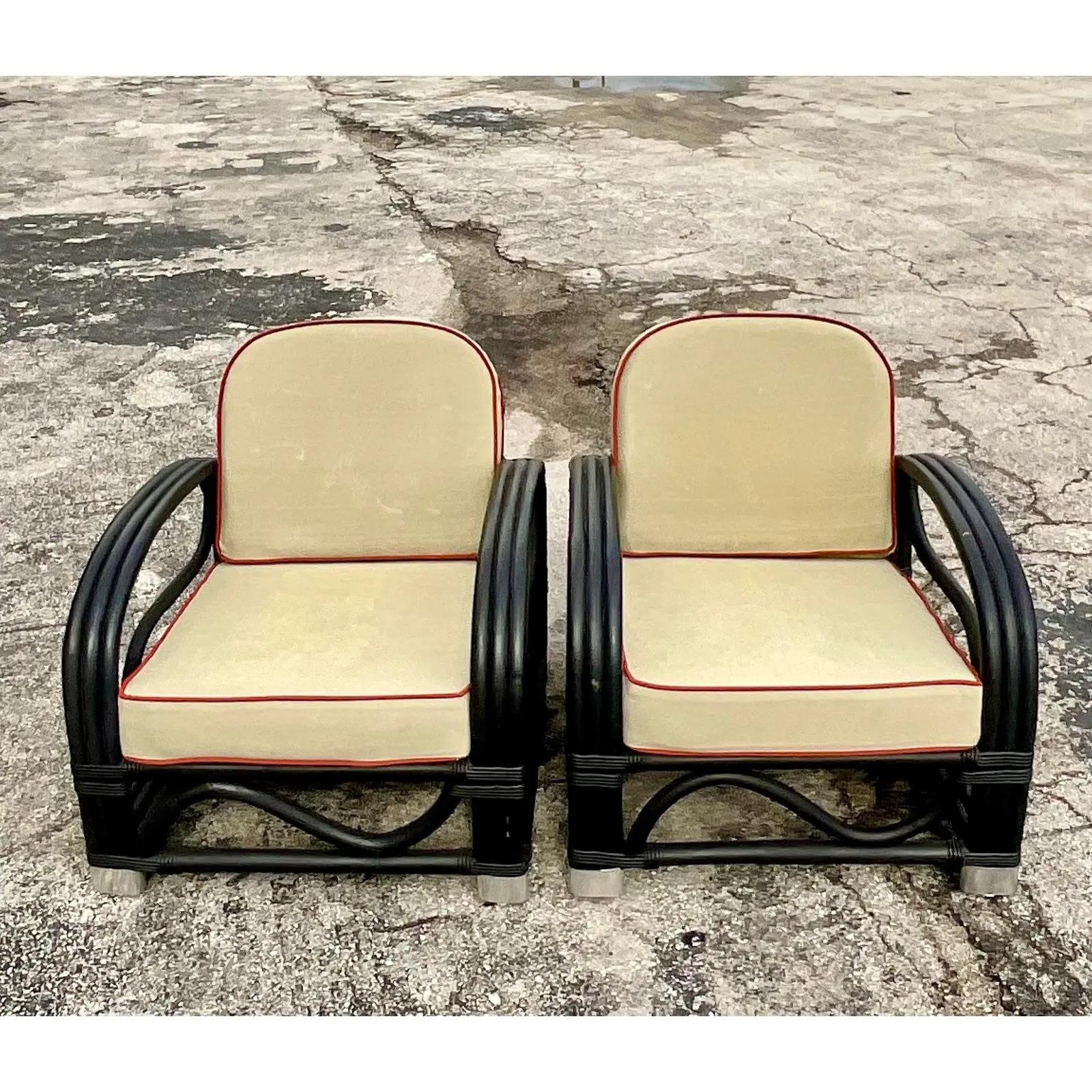 Vintage Costal Bent Rattan Lounge Chairs, a Pair 1