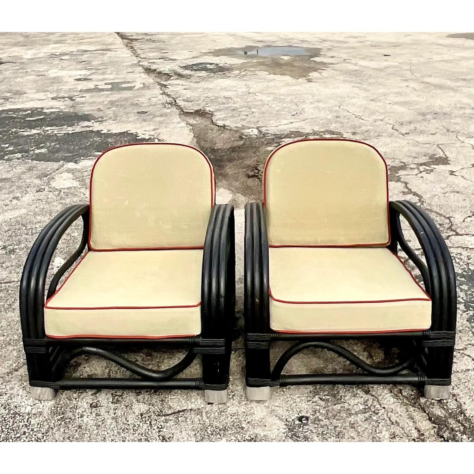 Vintage Costal Bent Rattan Lounge Chairs, a Pair 3