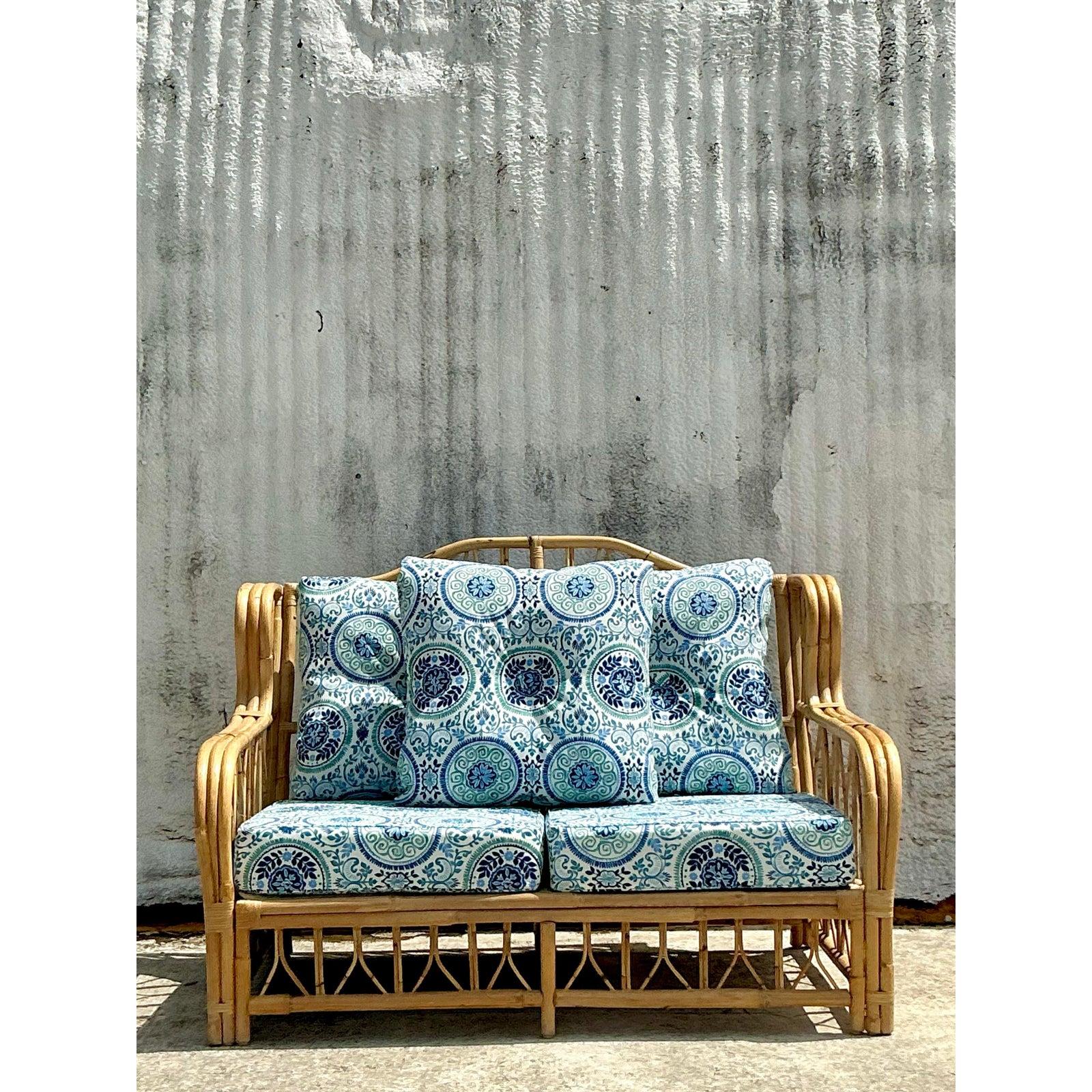 Philippin Causeuse Vintage Costal Bent Rattan Loveseat