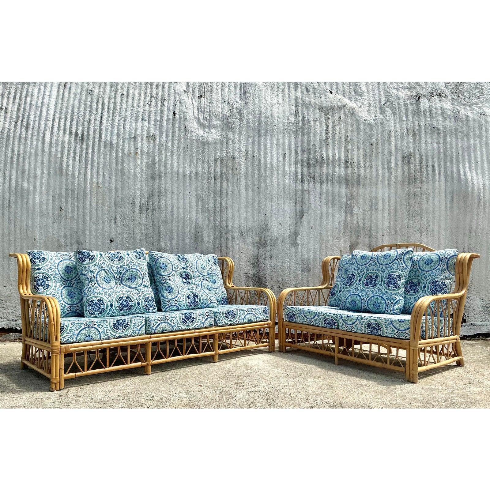 20ième siècle Causeuse Vintage Costal Bent Rattan Loveseat