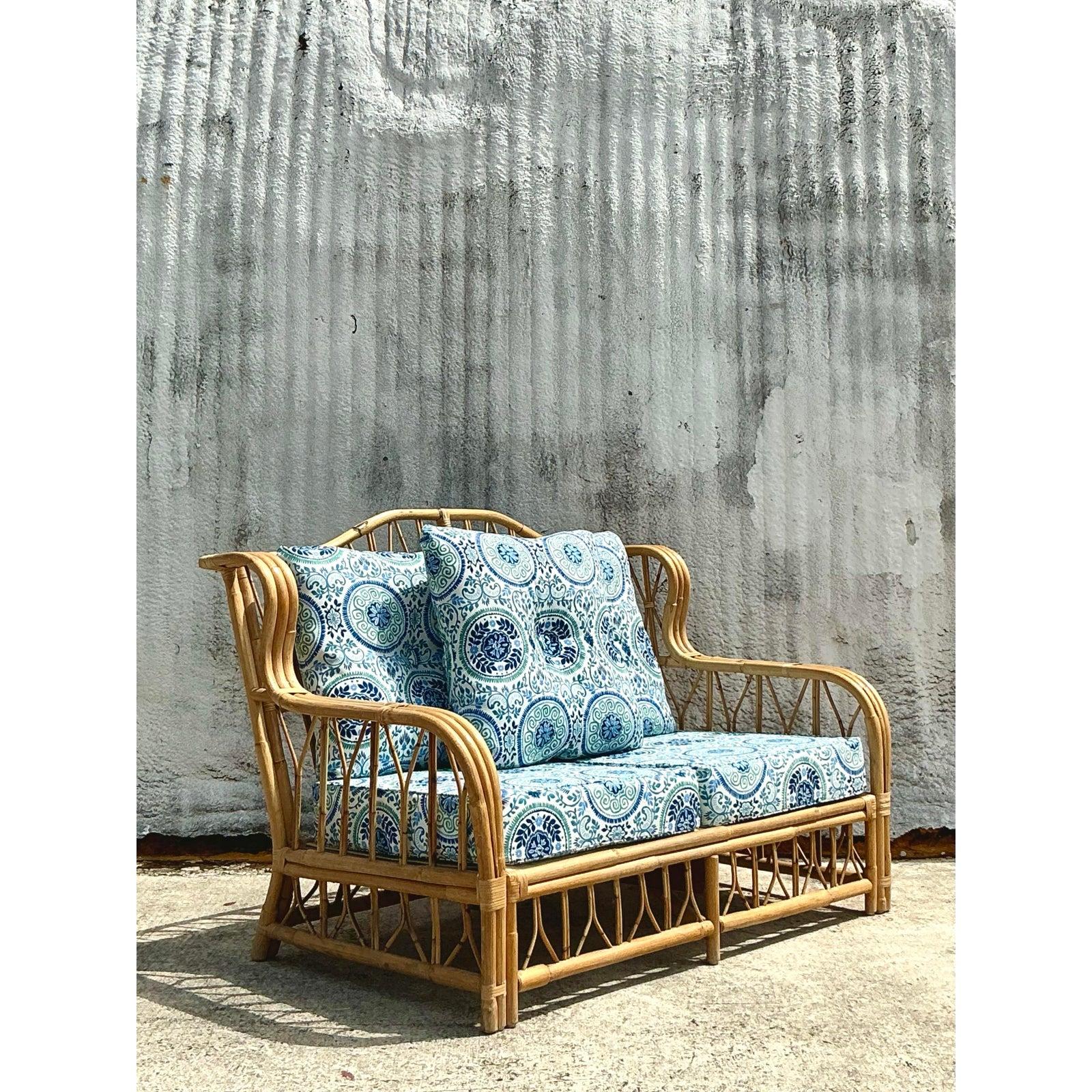 Tissu Causeuse Vintage Costal Bent Rattan Loveseat