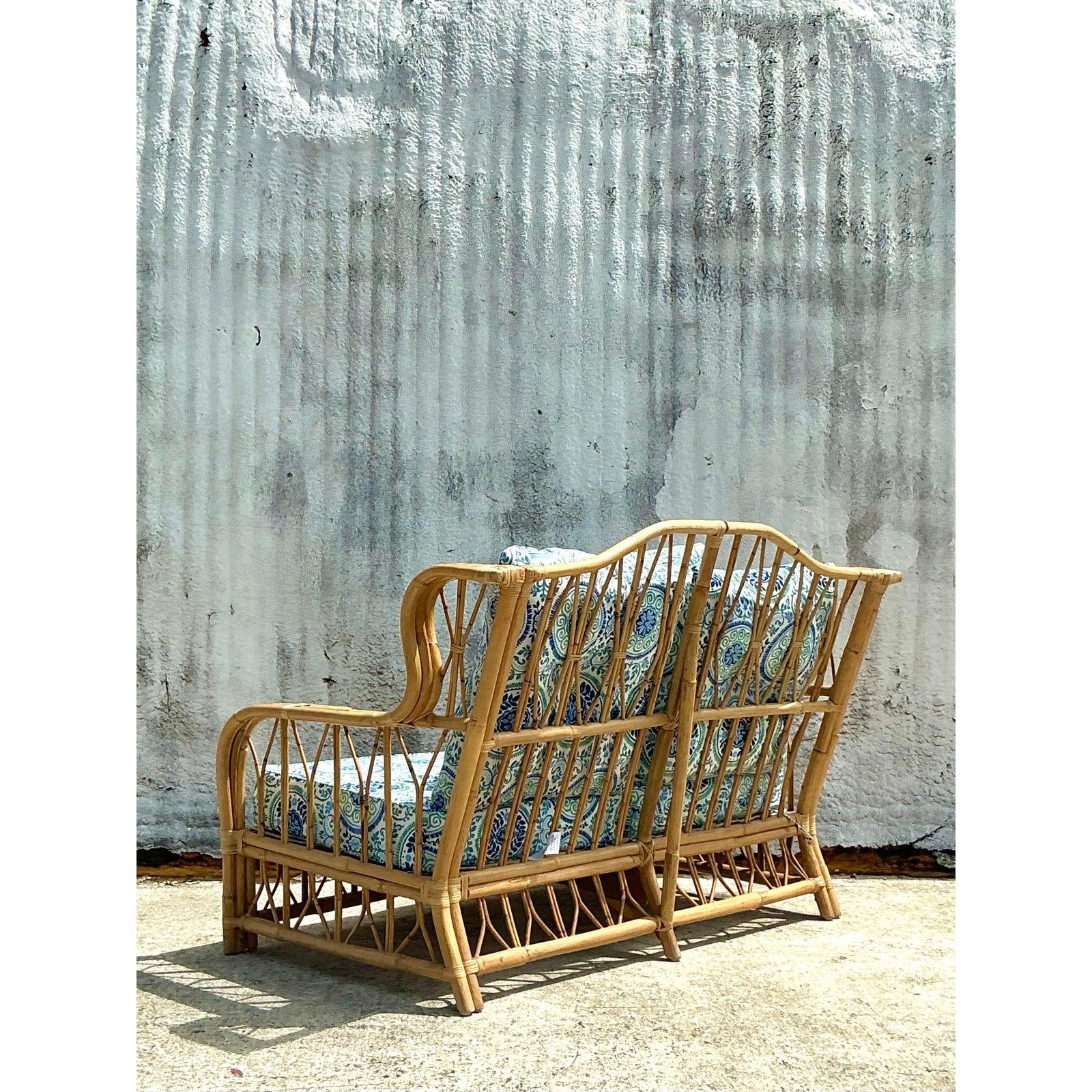 Causeuse Vintage Costal Bent Rattan Loveseat 1