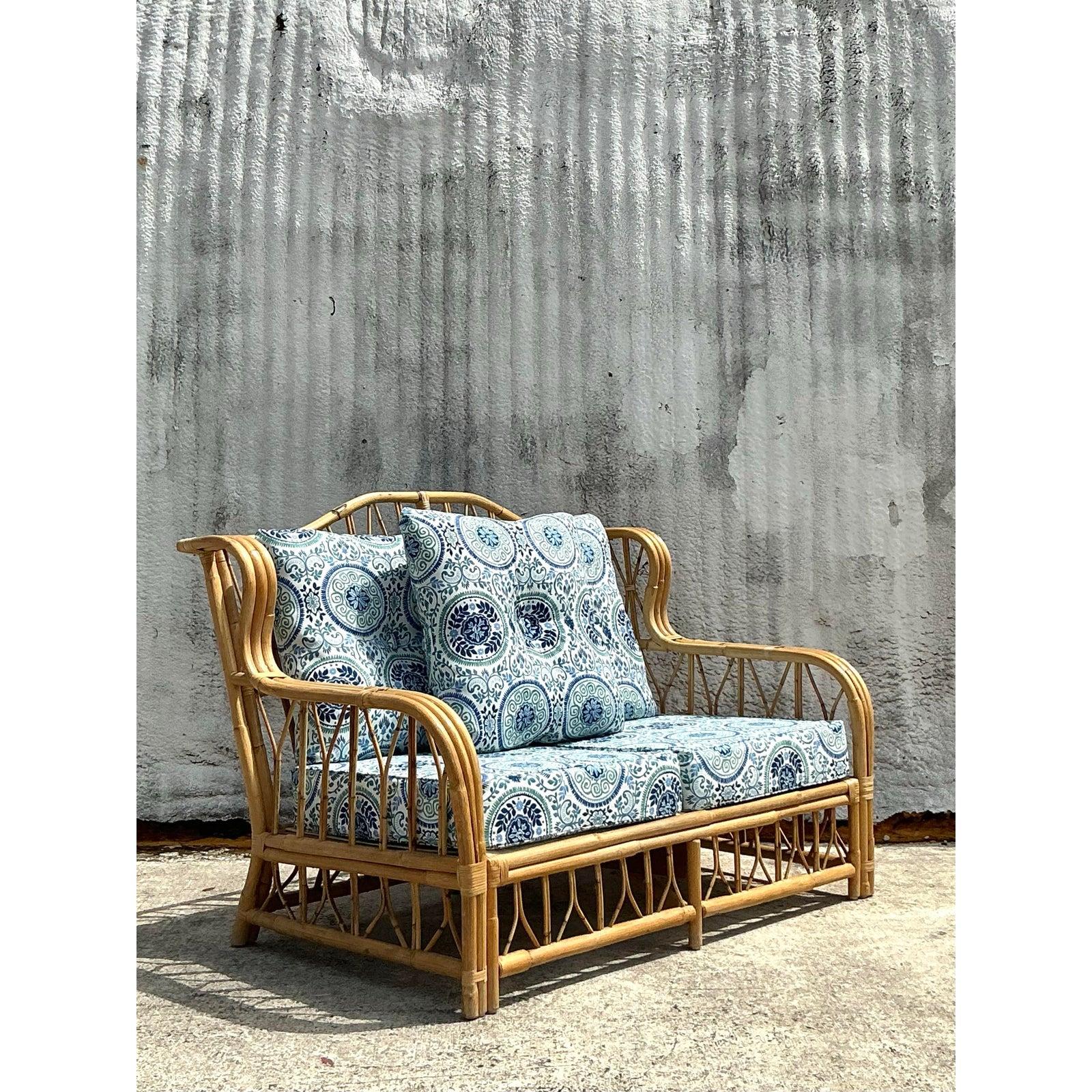 Causeuse Vintage Costal Bent Rattan Loveseat 2
