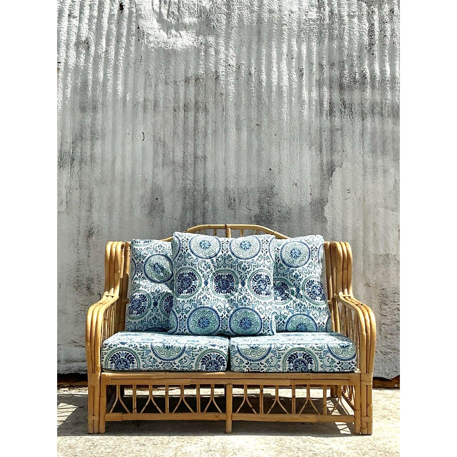 Causeuse Vintage Costal Bent Rattan Loveseat 3