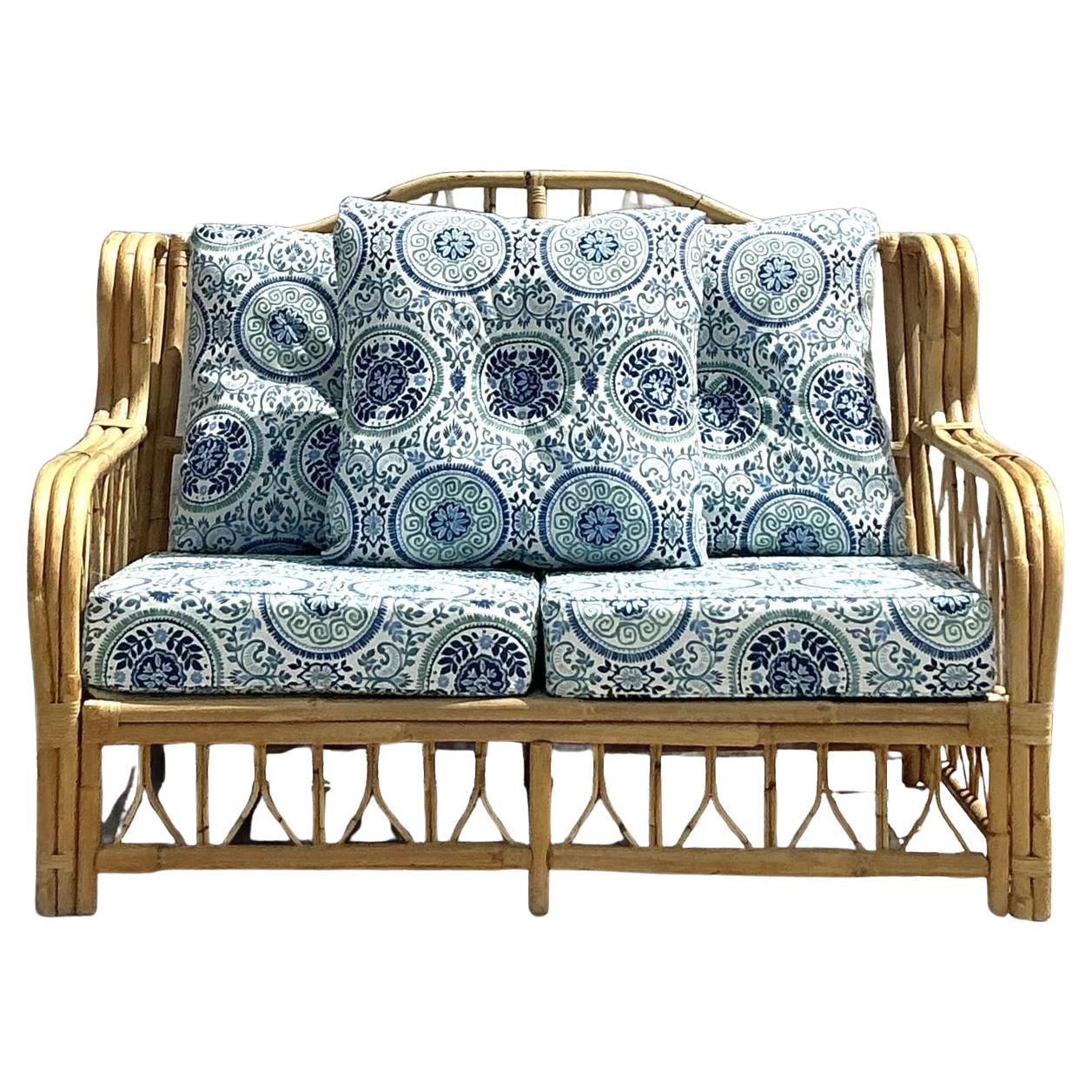 Vintage Costal Bent Rattan Loveseat