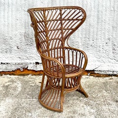 Vintage Costal Bent Rattan Peacock Chairs After Gio Ponti