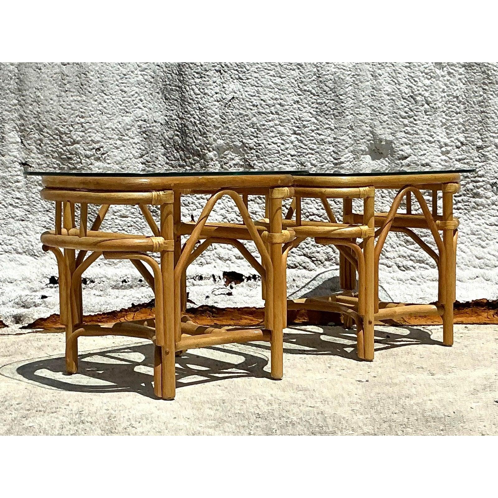 Philippine Vintage Costal Bent Rattan Side Tables - A Pair For Sale
