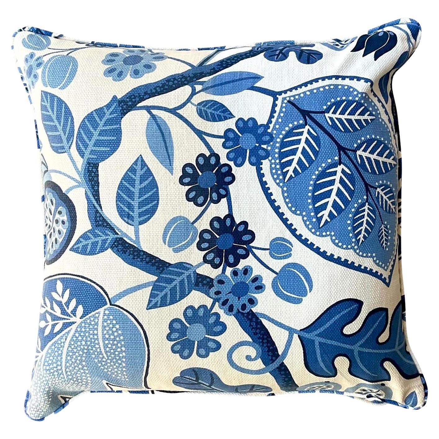 Vintage Costal Blue Floral Down Throw Pillow For Sale