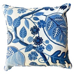 Used Costal Blue Floral Down Throw Pillow