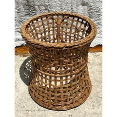 Vintage Costal Braided Rattan Dining Table Pedestal