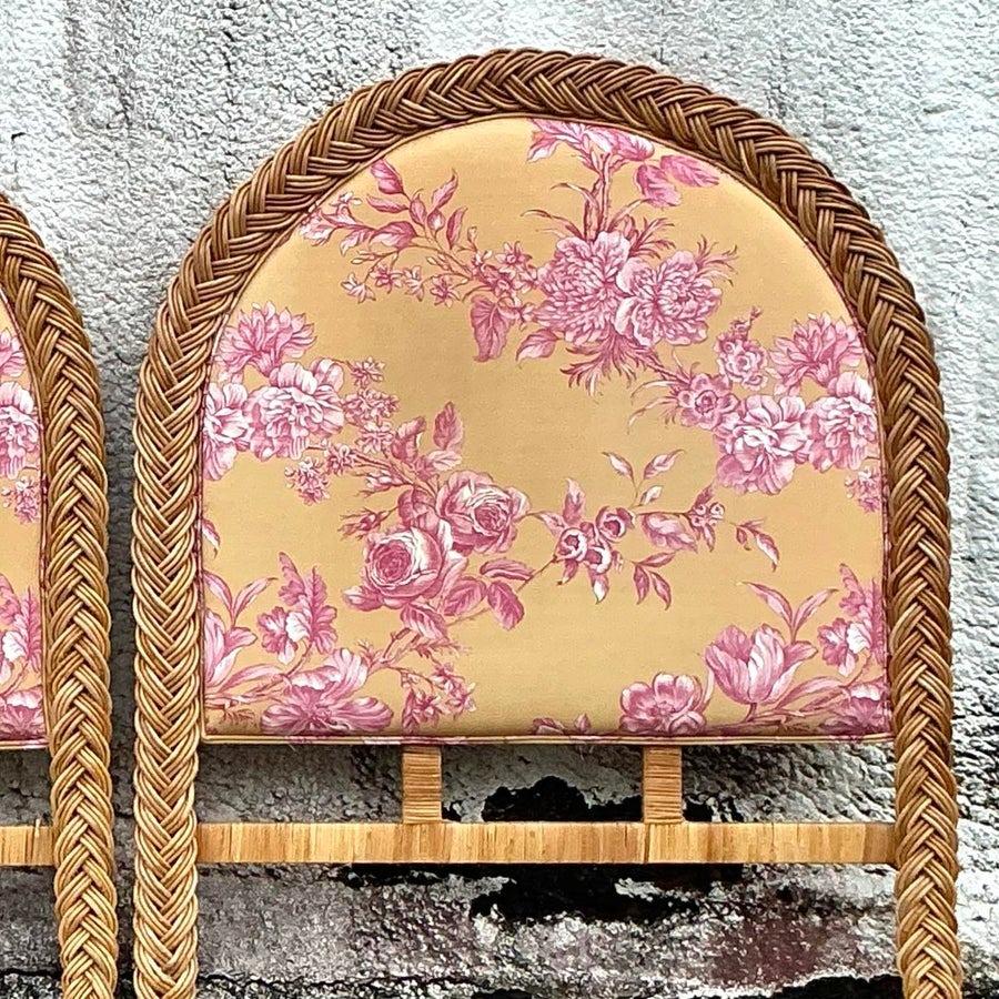 Costal geflochtene Rattan-Twin-Betten im Vintage-Stil - ein Paar (20. Jahrhundert)