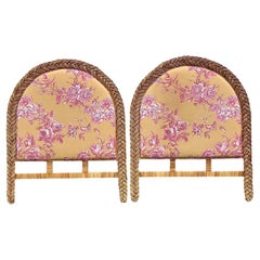 Vintage Costal Braided Rattan Twin Beds - a Pair