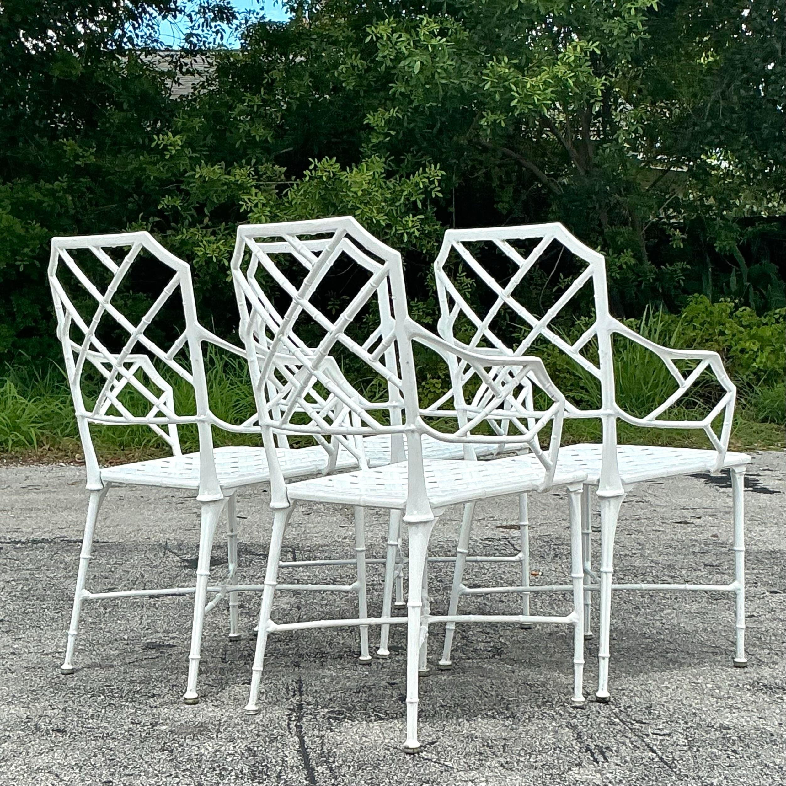 Vintage Costal Brown Jordan “Calcutta” Cast Aluminum Dining Chairs - Set of 4 In Good Condition In West Palm Beach, FL