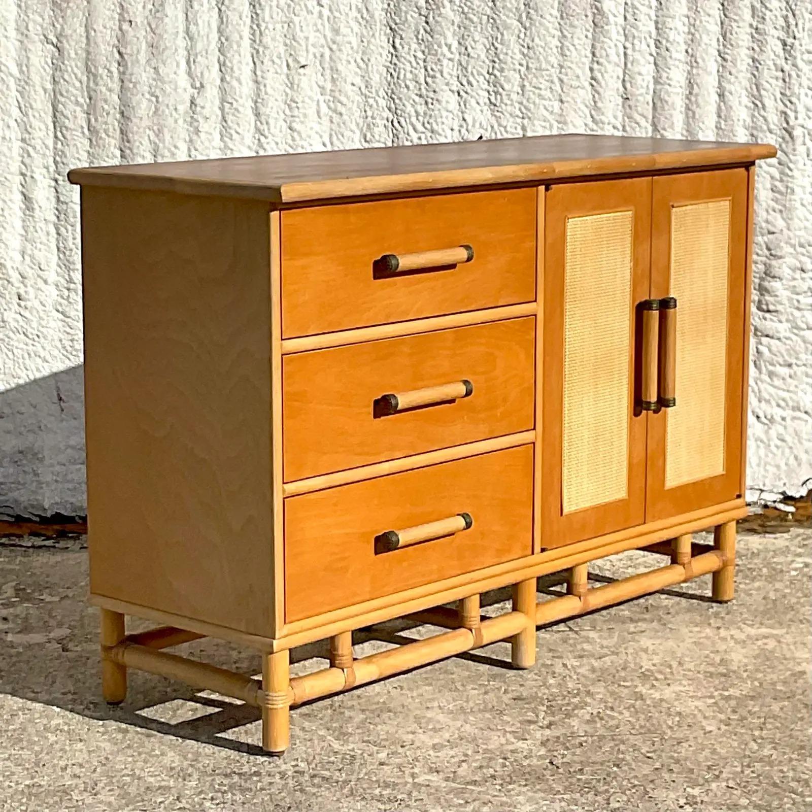 Vintage Costal Cane Front Sideboard In Good Condition In west palm beach, FL